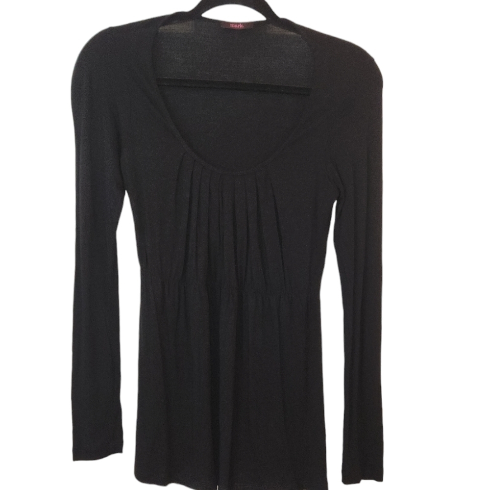 mark. Women's Black Pintuck Pleats Scoop Neck Tunic Top Size S